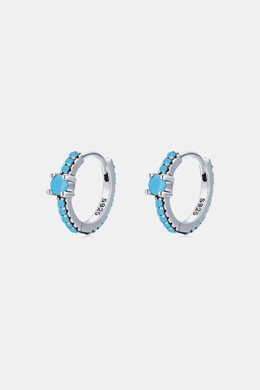 925 Sterling Silver Artificial Turquoise Huggle Earrings