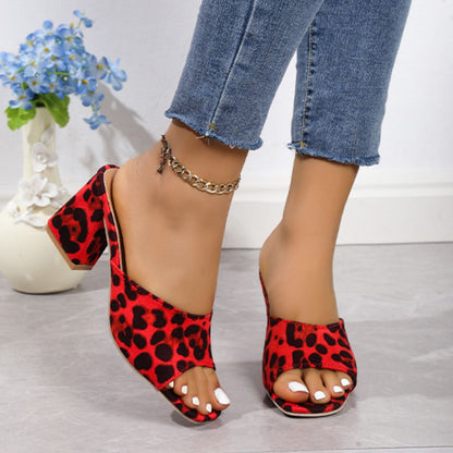 Leopard Block Heel Suede Sandals