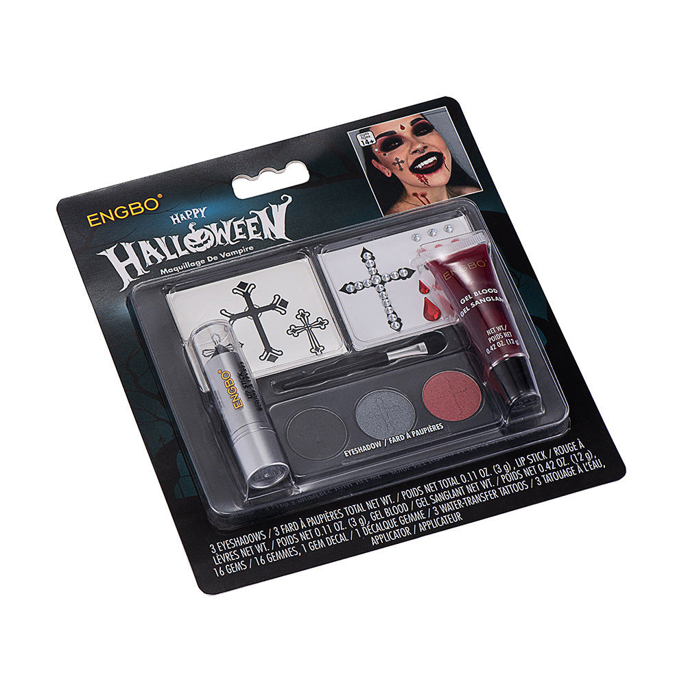 Halloween Dressing Cosmetics Cross-border Black Lipstick Smoky Makeup Plasma Stickers Halloween Painted Set