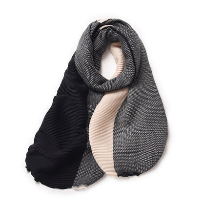 Gradient Mixed-color Scarf Winter Double-sided Wrinkled Imitation Cashmere Scarf Popular Versatile And Elegant Shawl For Women