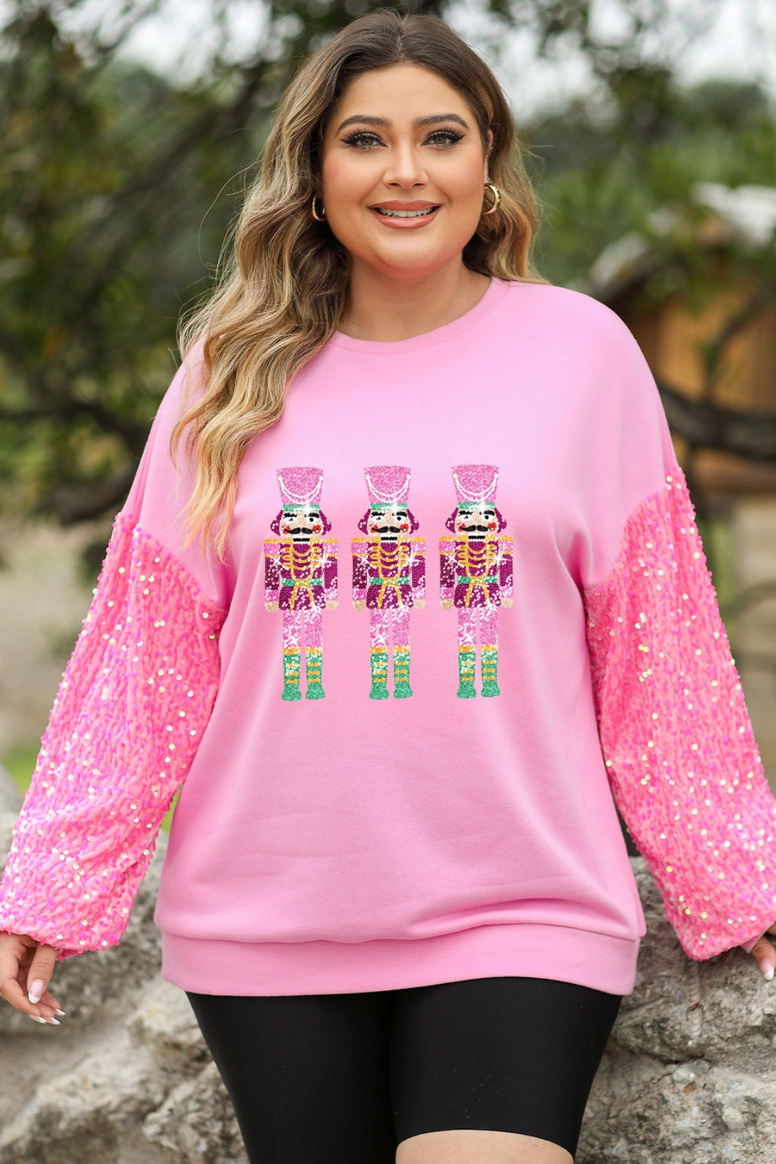 Plus Size Sequin Nutcracker Long Sleeve Sweatshirt