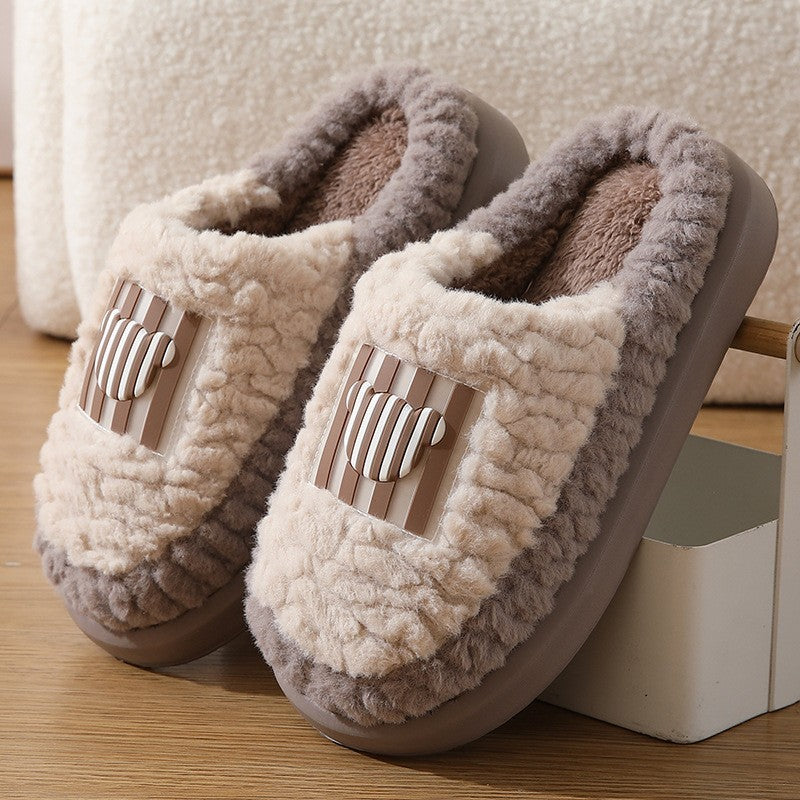 New Color-matching Lamb Slippers Indoor Couple Non-slip Floor Bedroom Slipper Winter Warm House Shoes For Women Men