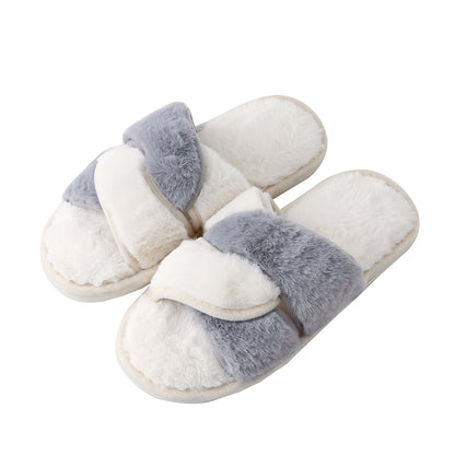 Faux Fur Twisted Strap Slippers