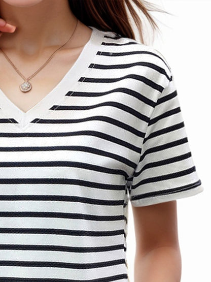 Plus Size Striped V-Neck Short Sleeve T-Shirt