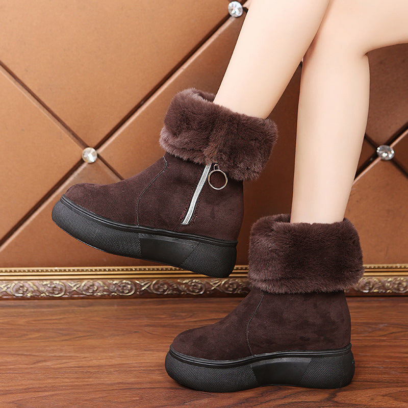 Round Head Suede Warm Women Boots With Cotton