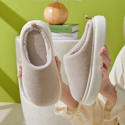 Simple Solid Color New Velvet Fashionable Warm Home Couple Men And Women Cotton Slippers