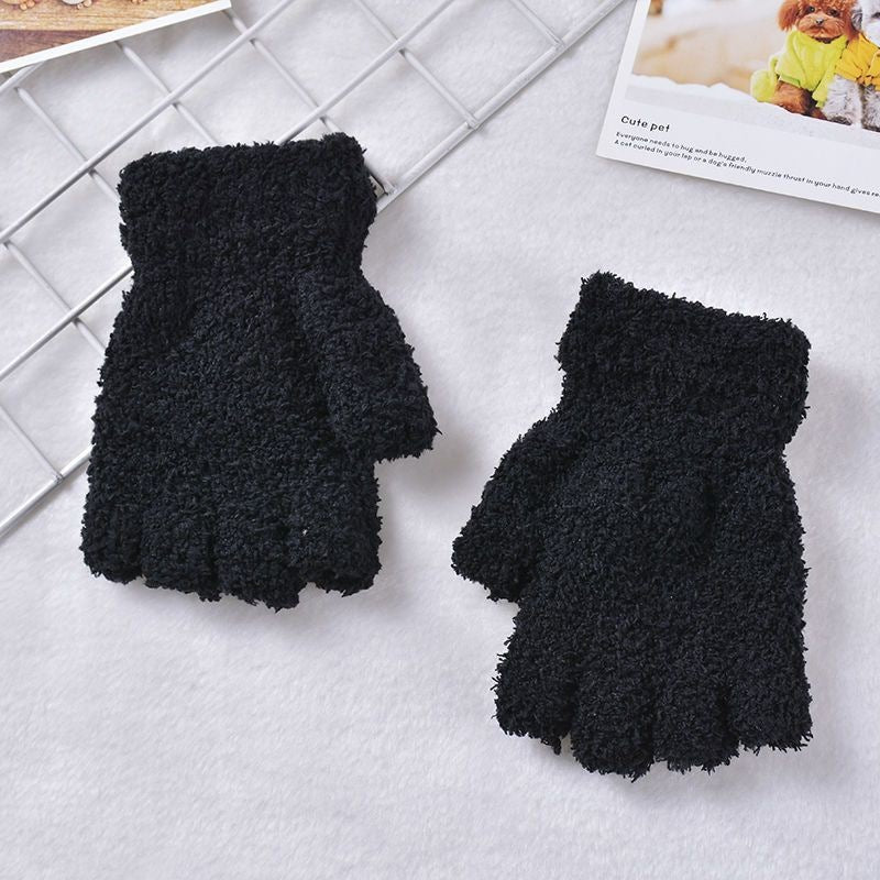 Children's Thermal Gloves Half Finger Velvet Cold Protection Gloves Fashion Student Writing Gloves