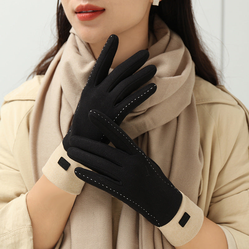 Women's Winter New Dralon Fleece-lined Warm Korean-style Cold-proof Touch Screen Riding Outdoor Driving Gloves For Students