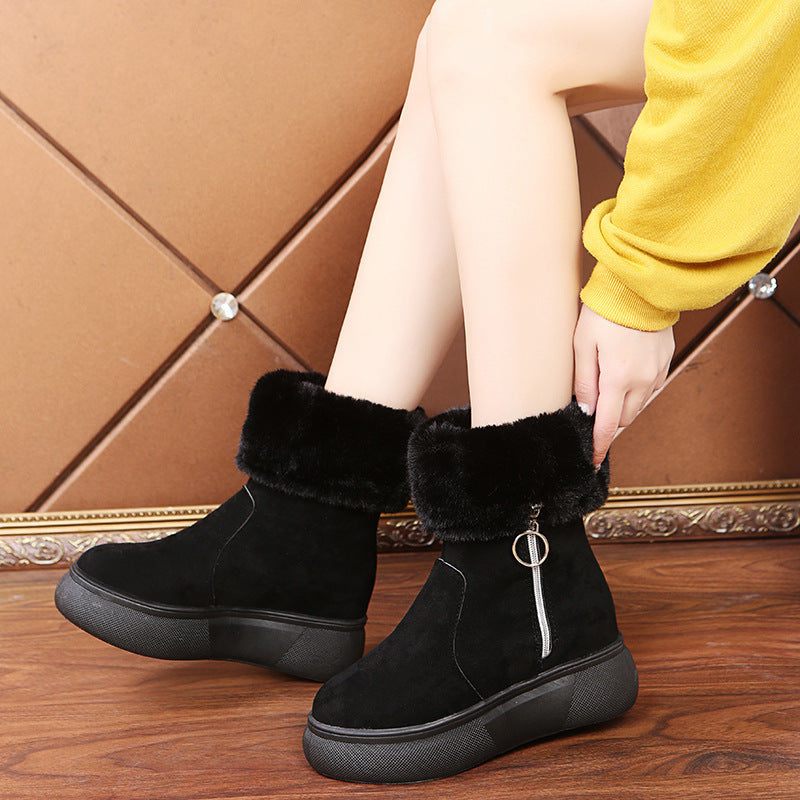 Round Head Suede Warm Women Boots With Cotton