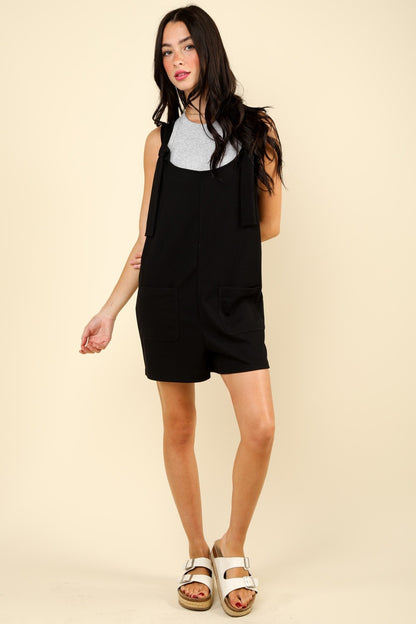 VERY J Tie Shoulder Front Pocket Romper