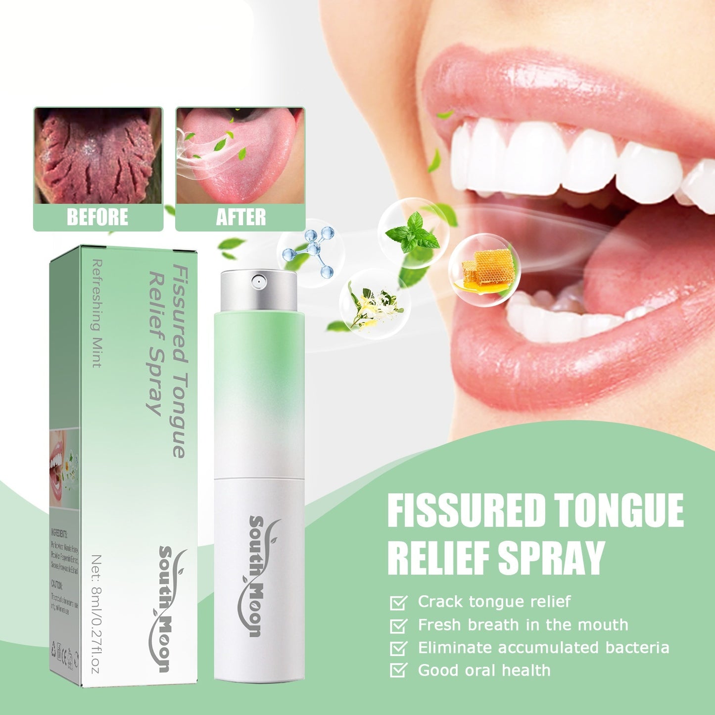 Odor Removing Oral Cracked Tongue Relief Spray