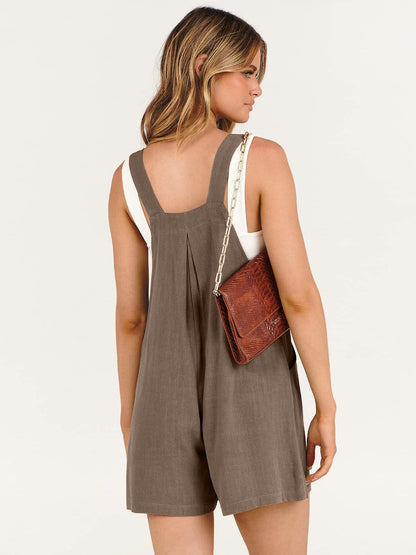 Pocketed Square Neck Wide Strap Romper