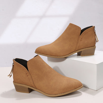 Chunky Heel Abkle Boots For Women V Cutout Shoes