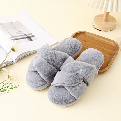 Faux Fur Twisted Strap Slippers