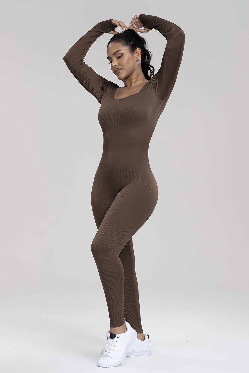 Square Neck Long Sleeve Active Jumpsuit