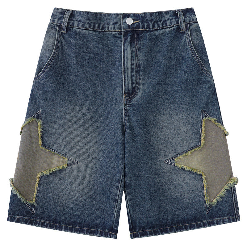 Mens Fashion Vintage Star Patch Jeans