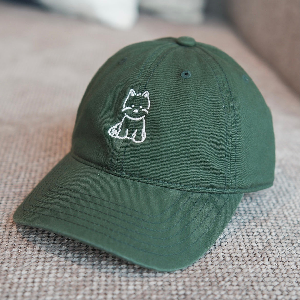 Cotton Soft Top Baseball Cap Peaked Cap White Dog Embroidery