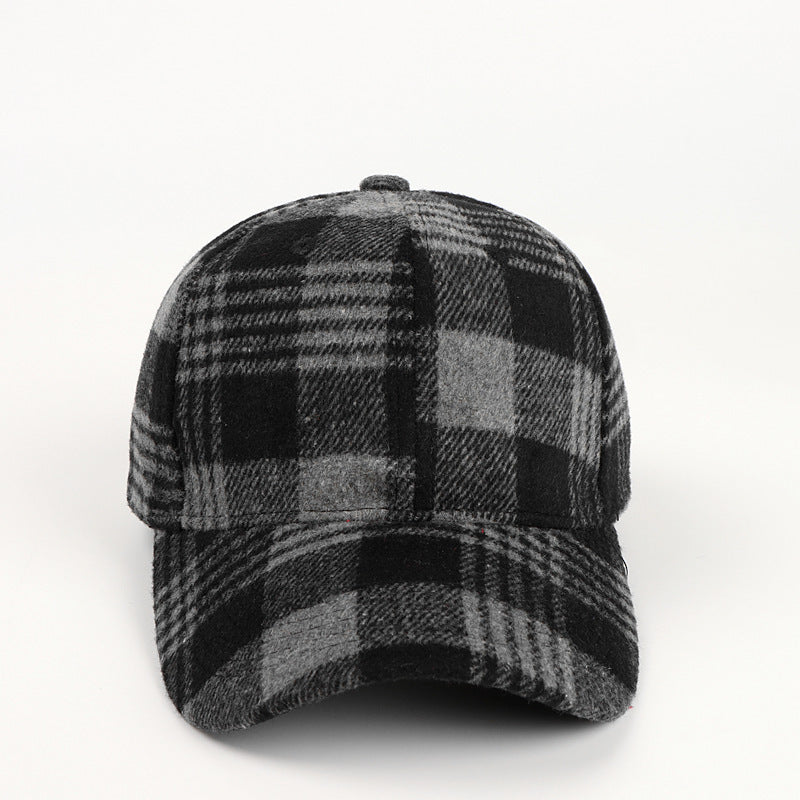 Baseball Cap Female Plaid Woolen Hard Top Peak Cap