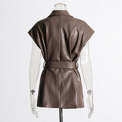 Women's Fashion Retro Elegance Sleeveless Coat PU Leather Vest