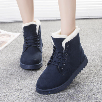 Winter Snow Boots Lace Up Platform Shoes Women Plush Suede Ankle Boots