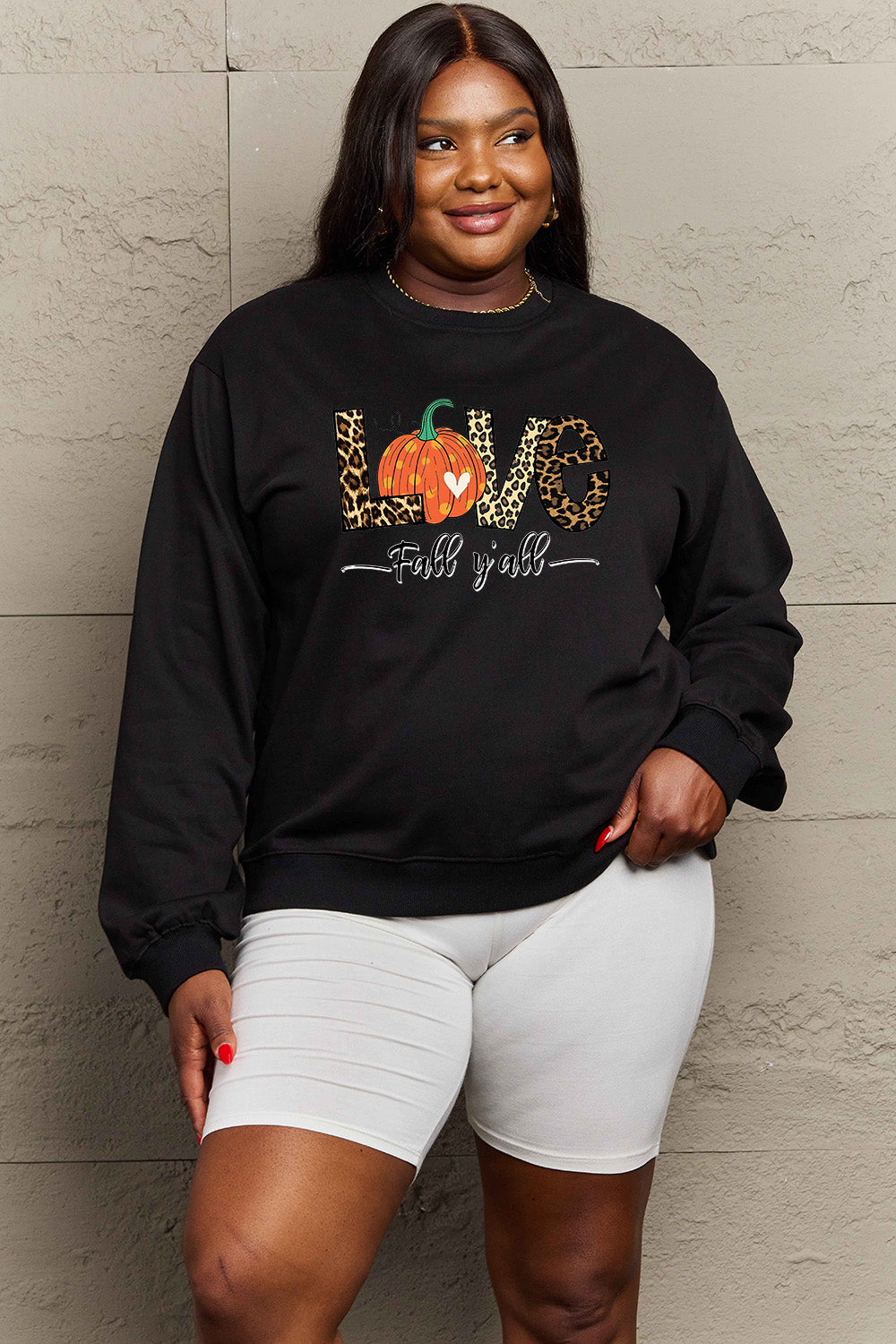 Simply Love Full Size LOVE FALL Y'ALL Graphic Sweatshirt