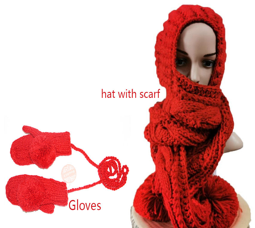 Knitting Bib Hat Women Scarf Hat