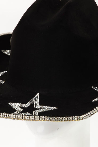 Fame Rhinestone Star Wide Rand Faux Suede Hoed