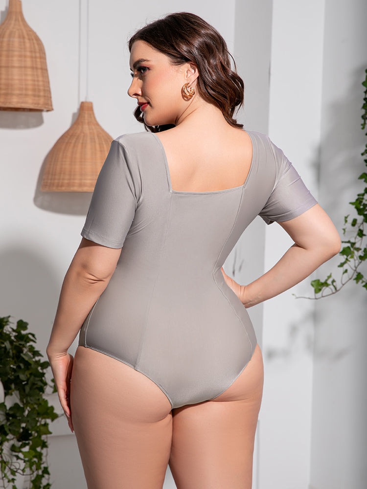 Plus Size Scoop Nek Kortmou Eenstuk Swempak