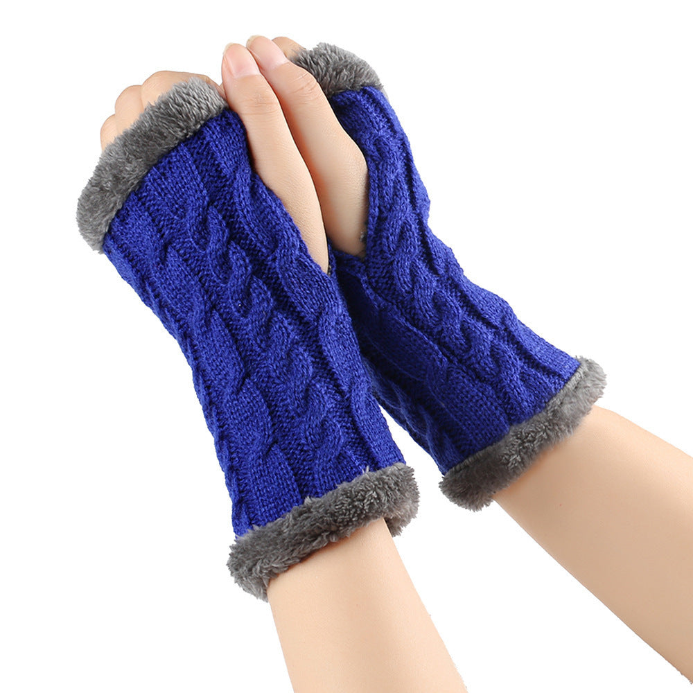 Winter Plush Gloves Twist Knitted Fingerless Fleece Gloves Women Warm Thickened Woolen Gloves