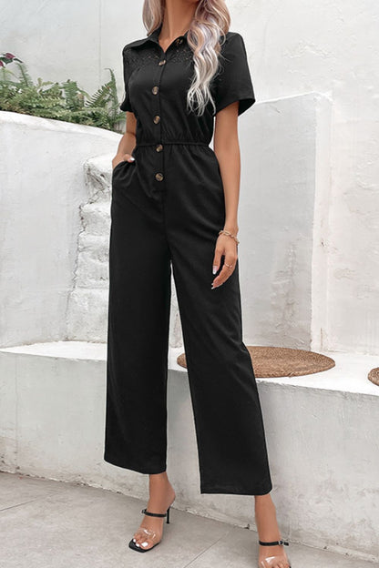 Collared Neck Short Sleeve Jumpsuit