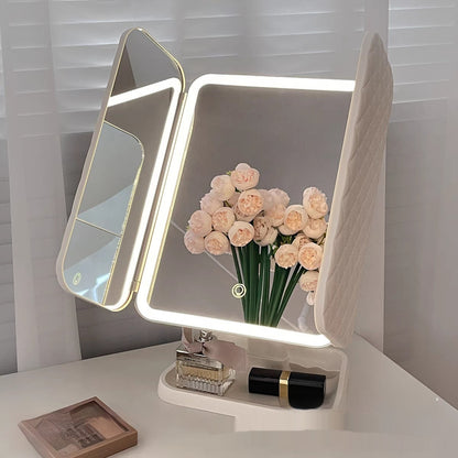 Desk Lamp With Three Fold LED Makeup Mirror