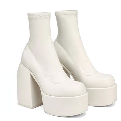 Chunky Boots Fashion High Heel Shoes With Side Zipper Women Party Boots