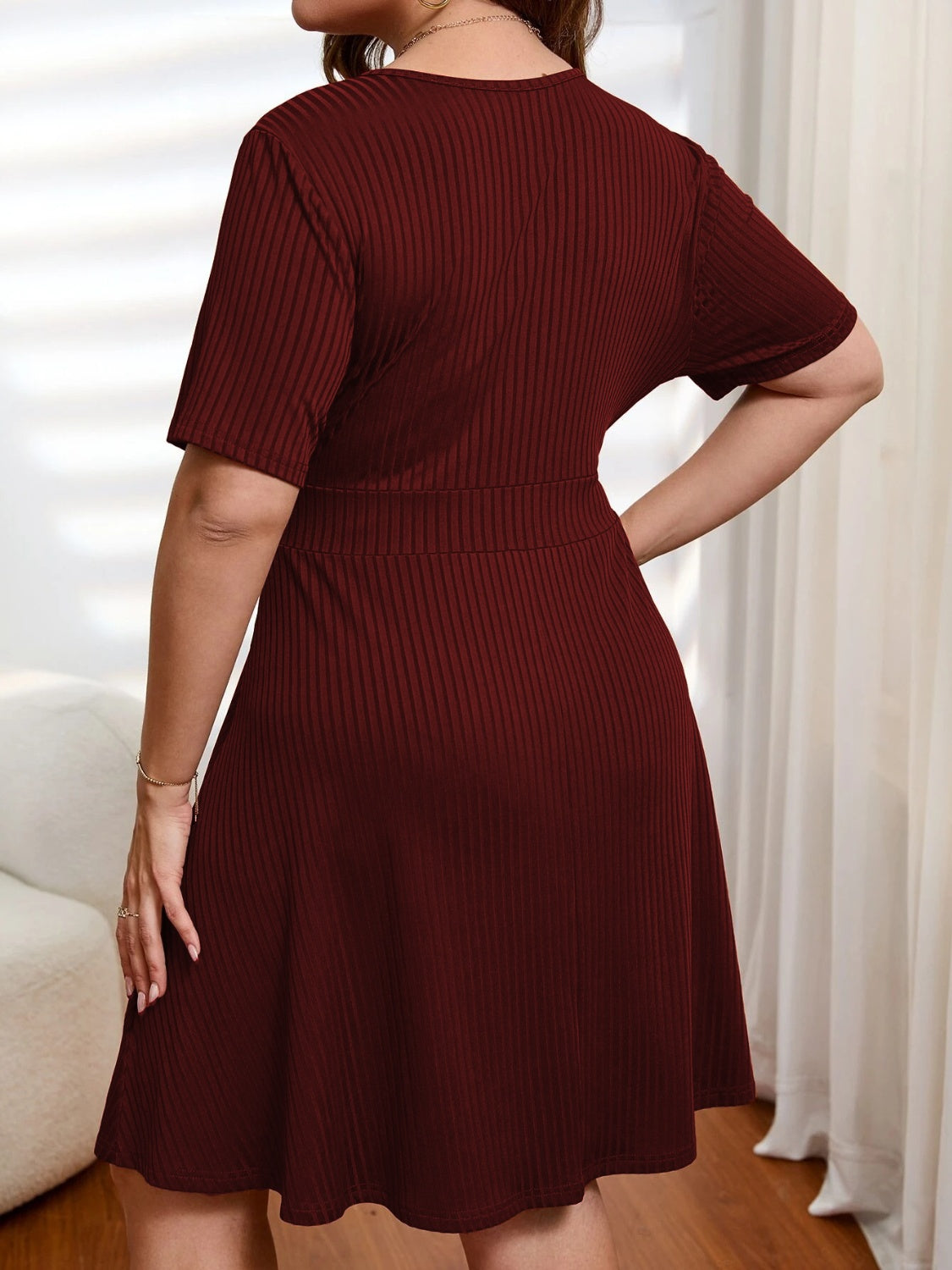 Plus Size Surplice Short Sleeve Mini Dress