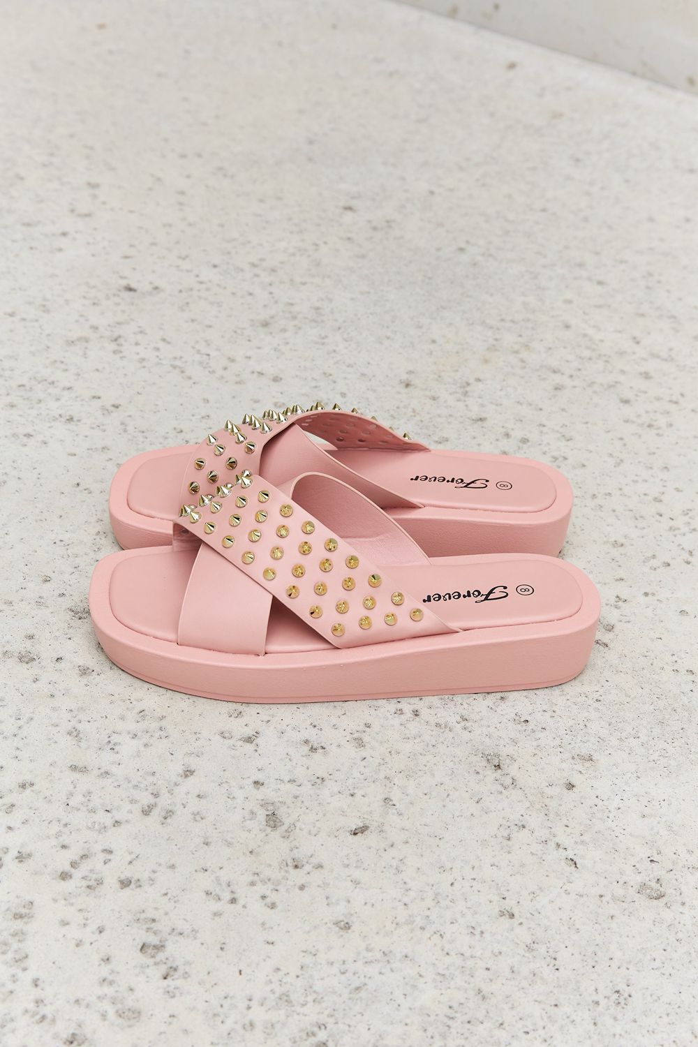 Forever Link Studded Cross Strap Sandals in Blush