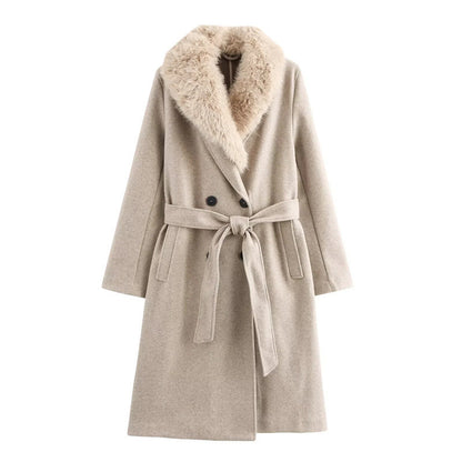 Style Fashion Simple Artificial Fur Effect Woolen Coat