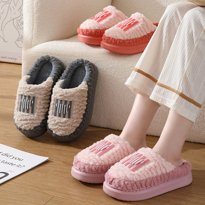 New Color-matching Lamb Slippers Indoor Couple Non-slip Floor Bedroom Slipper Winter Warm House Shoes For Women Men