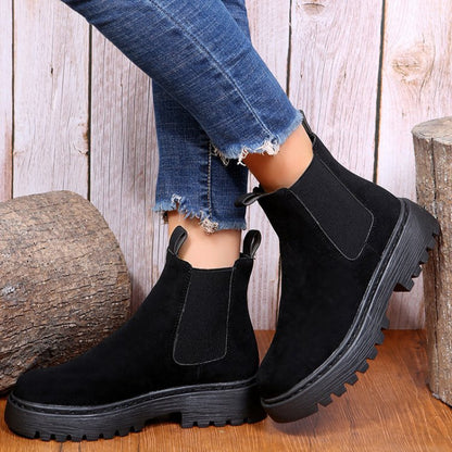 Women Ankle Boots Solid Color Chunky Boots Autumn Winter Platform Shoes