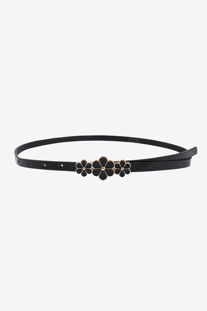 Flower Decor Skinny PU Belt