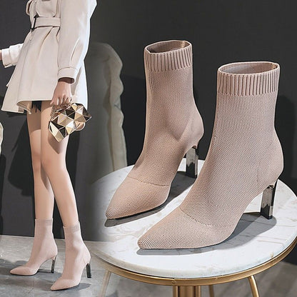 Pointed Toe Boots Women Sock Shoes