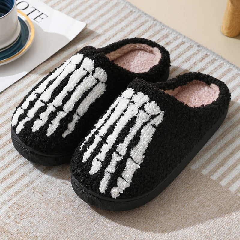 Halloween Skull Cartoon Print Slippers Warm Winter Slippers For Men Women Couple Home Shoes Indoor Cotton Slippers