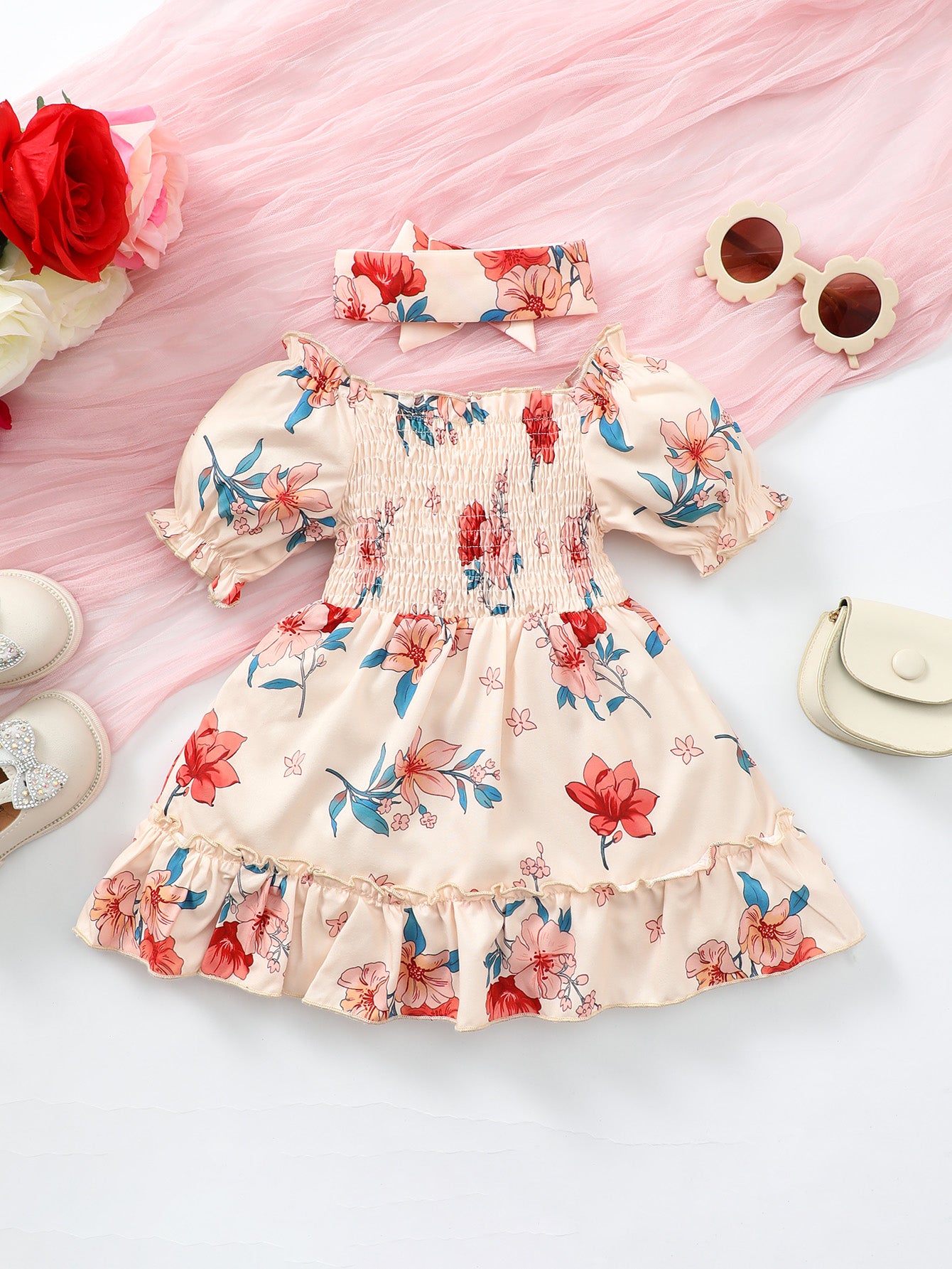 Baba Meisie Blomme Smocked Frill Trim Rok