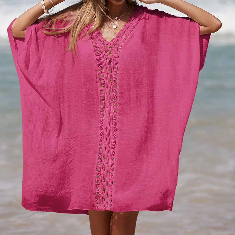 Cutout V-Neck Three-Quarter Sleeve Cover Up