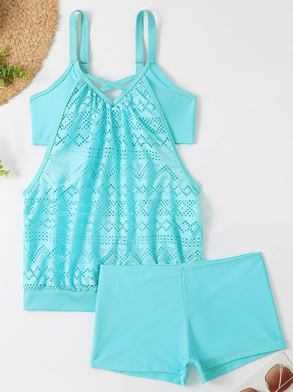 Full Size Openwork Wide Strap Two-Piece Swim Set