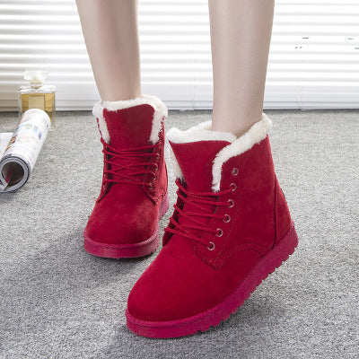 Winter Snow Boots Lace Up Platform Shoes Women Plush Suede Ankle Boots