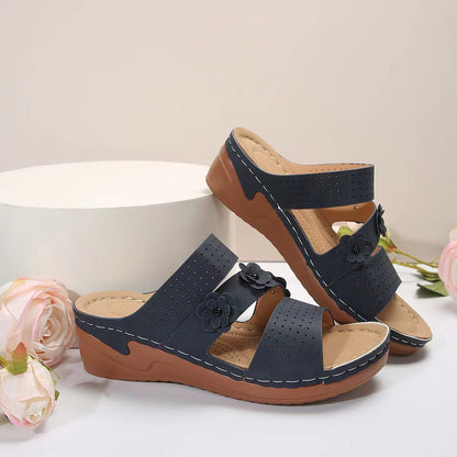 Flower PU Leer Wedge Sandale