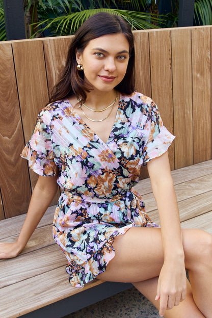 Petal Dew Full Size Floral Tie Belt Ruffled Romper