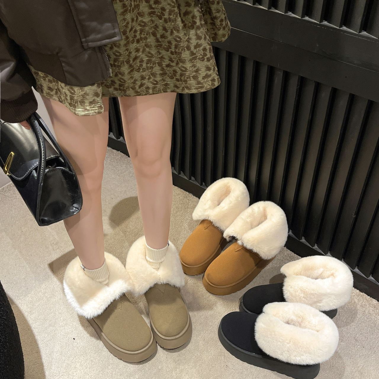 Winter Warm Snow Boots New Fashion Foldable Fleece Cotton Shoes For Women Plus Velvet And Thickened Plush Ankle Boots