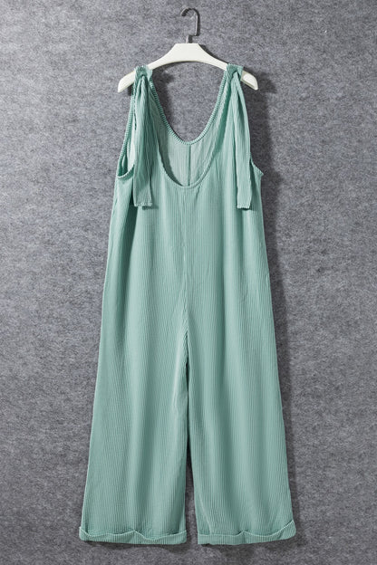 Ribbed V-Neck Wide Leg Jumpsuit with Pockets