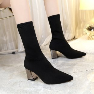 Sock Boots Women Pointed Toe High Heel Shoes Ladies