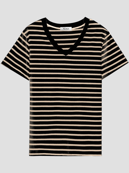 Plus Size Striped V-Neck Short Sleeve T-Shirt